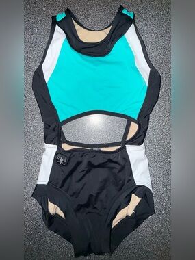 Kandi Kouture Dance Leotard Teal/Black Size Child Large